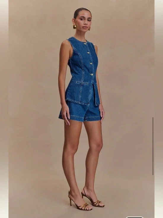 Abel Denim Button Up Top - Dark Blue - Picture 4 of 7